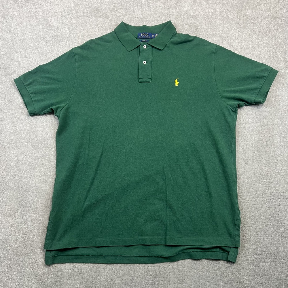 Polo Ralph Lauren Polo Shirt Mens XL Green Yellow Pony Classic Fit Cotton Pique